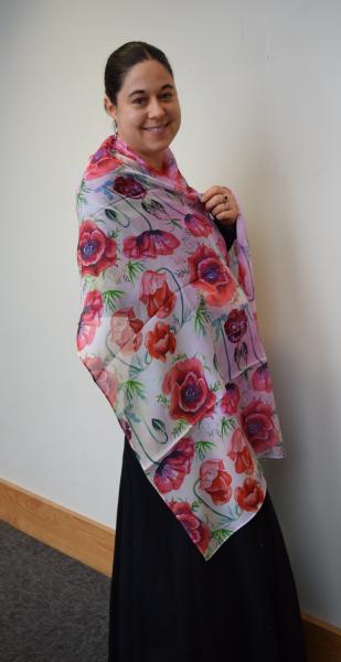 Peach Poppies, 100% Silk Chiffon Scarf picture