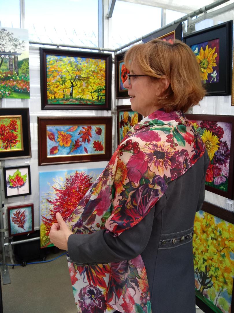 Sunflowers, Leaves & Berries, 100% Silk Chiffon Scarf picture