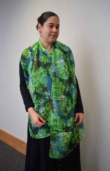 Green Hydrangeas, 100% Silk Chiffon Scarf picture