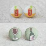 Red Wine + Bloody Mary Fabric Button Earrings