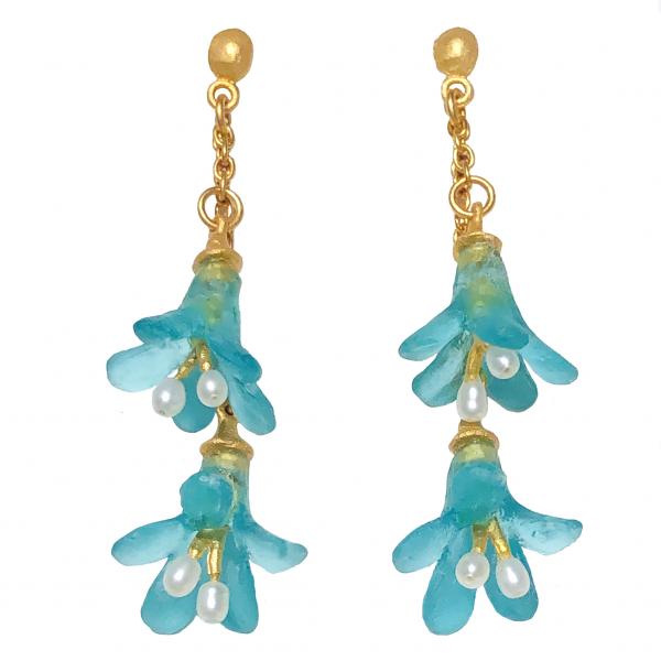 Michael Michaud Aqua Double Bell Flower Earrings