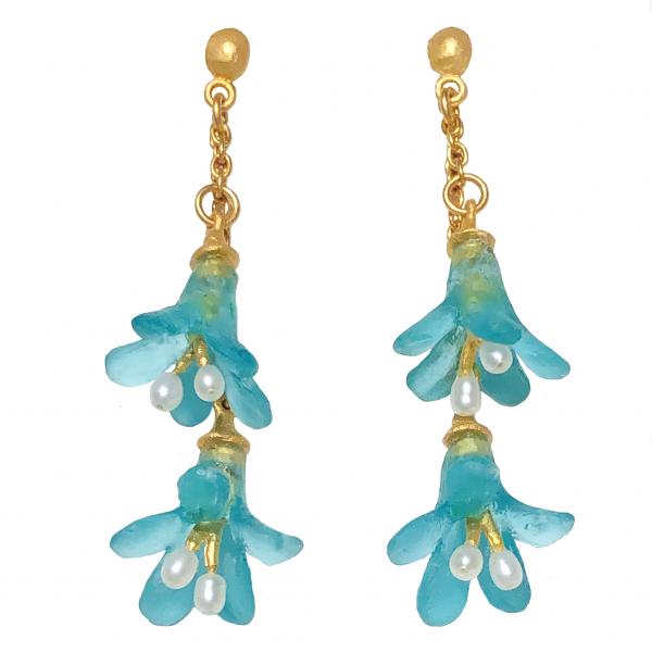 Michael Michaud Aqua Double Bell Flower Earrings picture