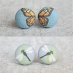 Dragonfly / Monarch Butterfly Fabric Button Earrings