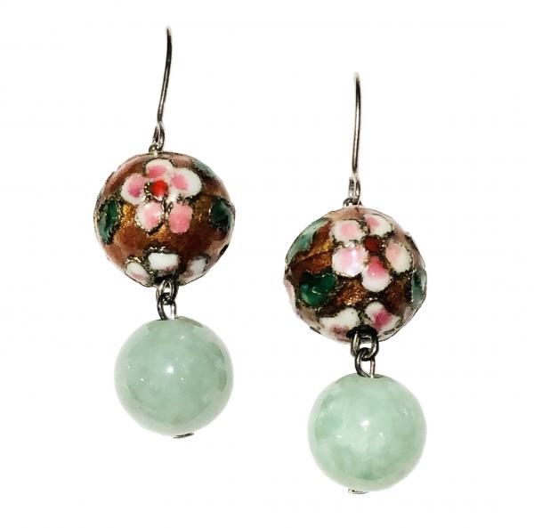 Cloisonne Jade Bead Earrings picture