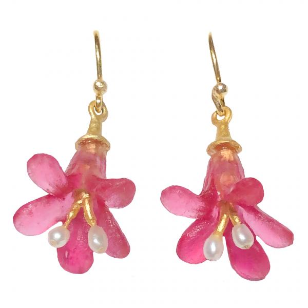 Michael Michaud Pink Bell Flower Earrings