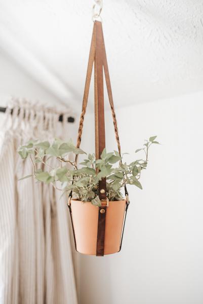 Braided Leather Hanging Planter picture