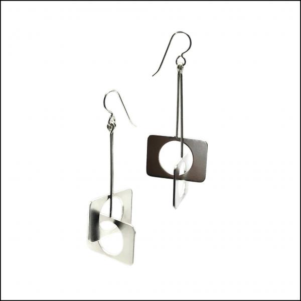crossed rectangles with circles earrings