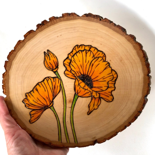 Poppy flower original wood art mini picture