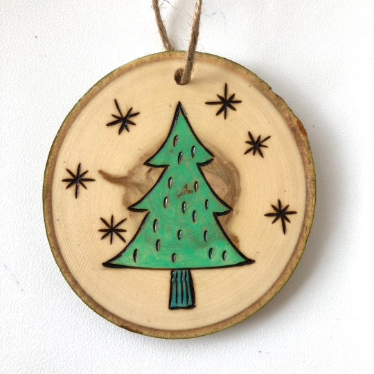 Wood ornament, handmade wood burned Christmas decor picture