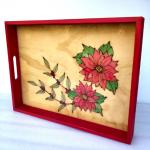 Wood Christmas tray, poinsettia farmhouse tray, rustic serving platter