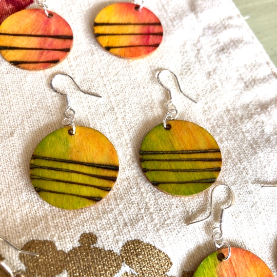 Wood earrings fall style, geometric line design earrings picture