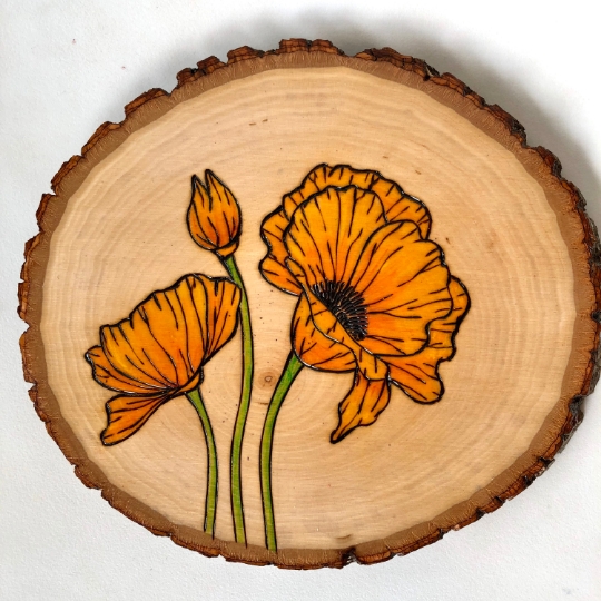 Poppy flower original wood art mini picture