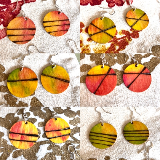 Wood earrings fall style, geometric line design earrings picture