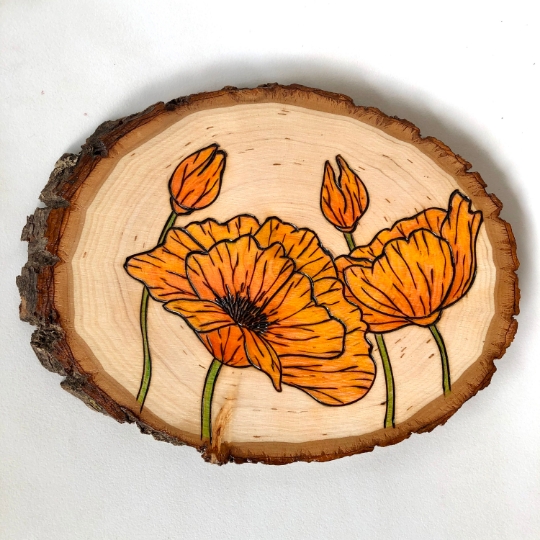 Poppy flower original wood art mini picture