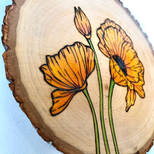 Poppy flower original wood art mini picture