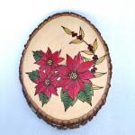 Christmas wood art, poinsettia wood painting, holiday decor plaque