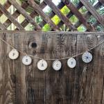 PEACE wood garland, wood burned tree slice banner