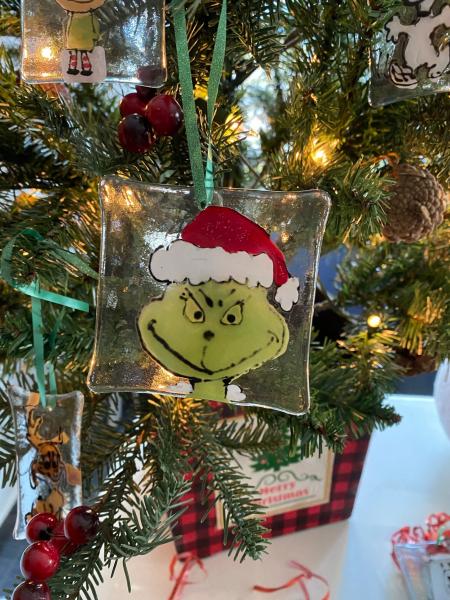 Grinch Hand Painted Glass Ornament