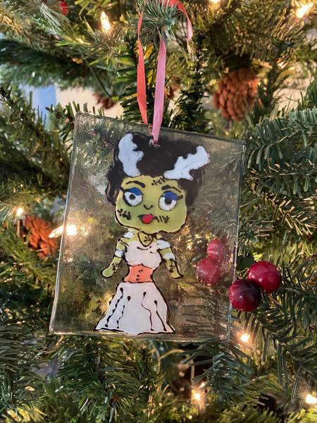 Bride of Frankenstein - Hand Painted Glass Ornament