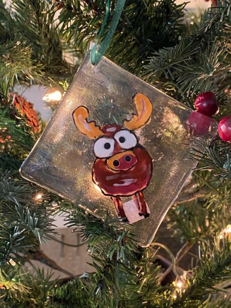 Marty the Moose - Hand Painted Fused Glass Ornament