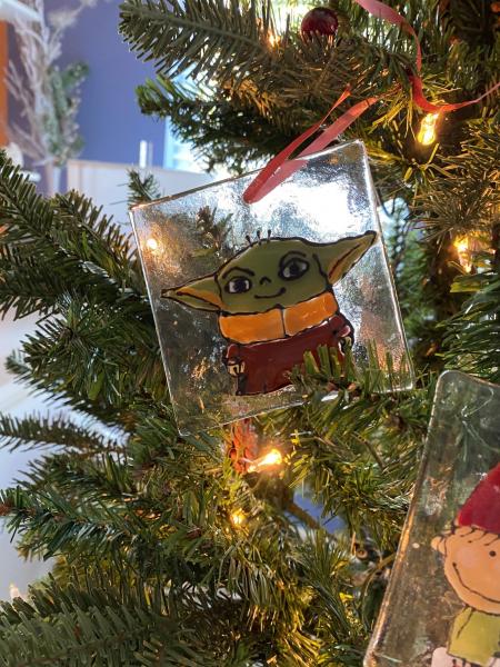 Baby Yoda Hand Painted Glass Ornament