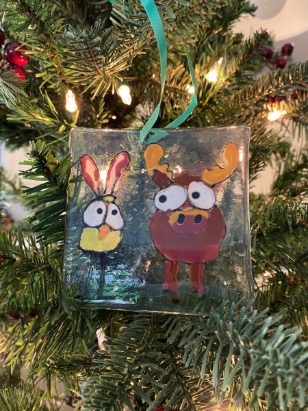 Marty the Moose and Peanut the Bird - Hand Painted Ornament