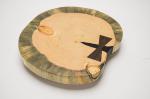 13” Dia Live-Edge Beetle Kill Pine Lazy Susan w/ Black Epoxy, Subtle Chrysocolla Inlay & Walnut Bowtie (#LS-2019-88)