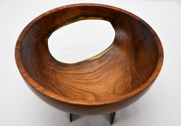 8-1/4” dia. Mesquite Bowl w/ Natural Void & Chrysocolla Inlay (#B-2020-3)