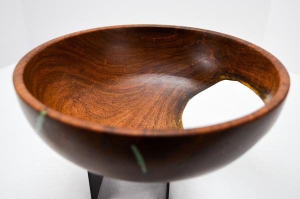 8-1/4” dia. Mesquite Bowl w/ Natural Void & Chrysocolla Inlay (#B-2020-3) picture