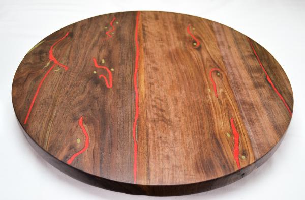 17-3/8” dia. Walnut Lazy Susan w/ Red Coral Inlay (#LS-2020-155) picture