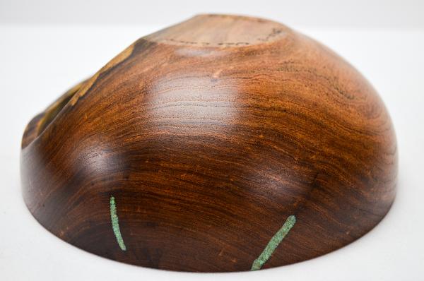 8-1/4” dia. Mesquite Bowl w/ Natural Void & Chrysocolla Inlay (#B-2020-3) picture