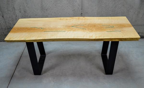 Live-Edge Birds Eye Maple Bench w/ Chrysocolla Inlay (#B-1958) picture