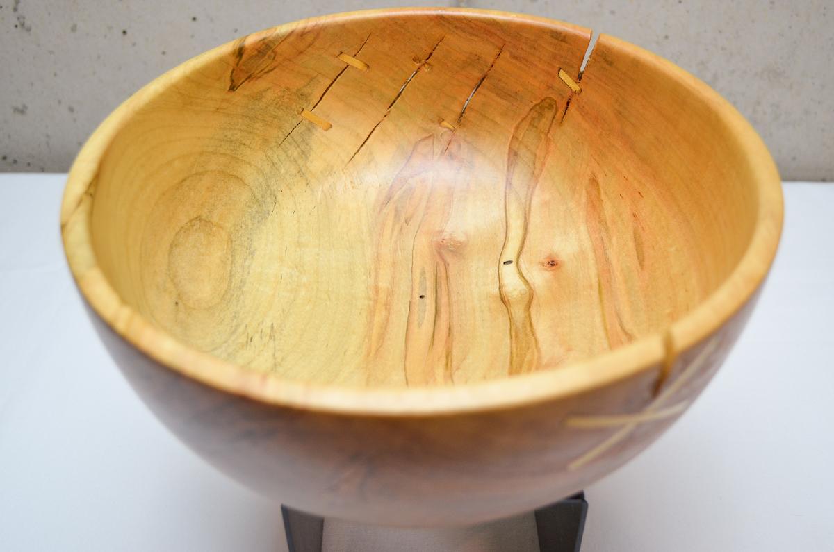 Ambrosia Maple Bowl w/ Yellow Heart “Stitches” (#B-1908) picture