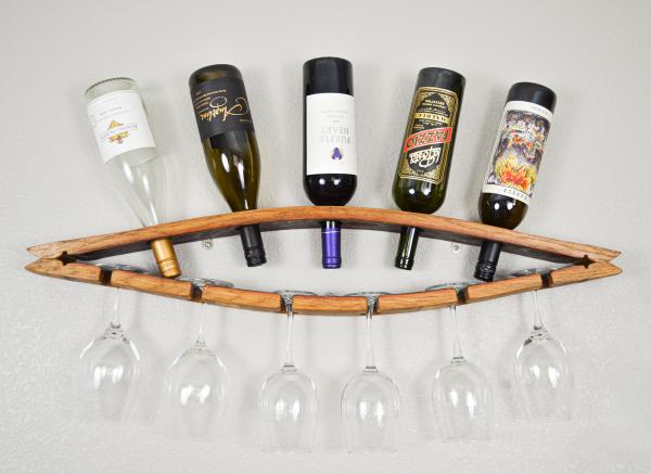 Wine Barrel Stave Wine Glass & Bottle Rack