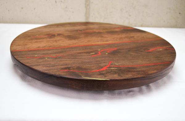 17-3/8” dia. Walnut Lazy Susan w/ Red Coral Inlay (#LS-2020-155) picture