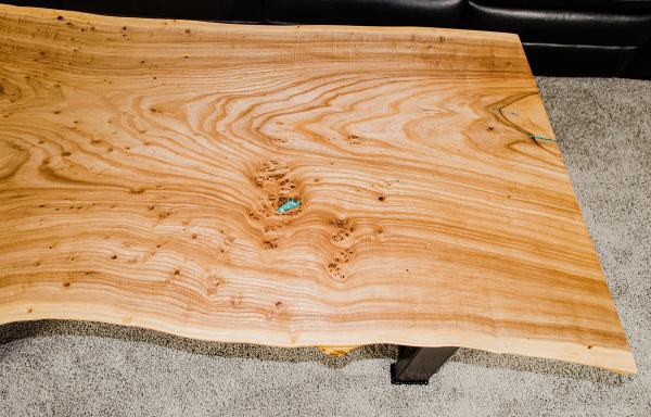 Live-Edge Elm Coffee Table w/ Chrysocolla Inlay & Walnut Bowties (#T-2020-8) picture