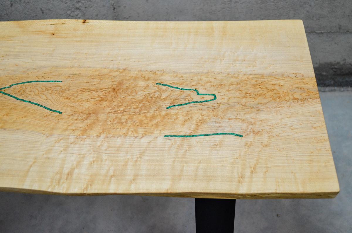 Live-Edge Birds Eye Maple Bench w/ Chrysocolla Inlay (#B-1958) picture