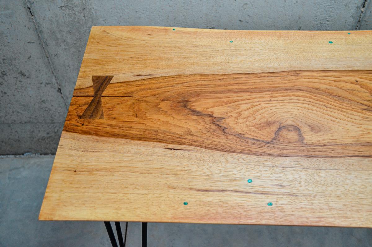 Live-Edge Pecan Table/Desk w/ Chrysocolla Inlay & Walnut Bowtie (#T-1945) picture