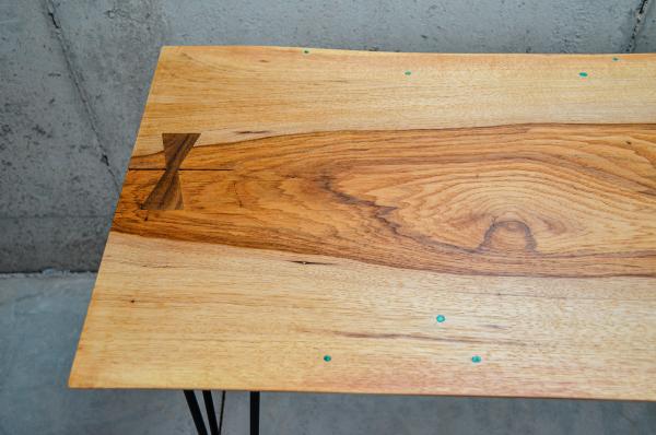 Live-Edge Pecan Table/Desk w/ Chrysocolla Inlay & Walnut Bowtie (#T-1945) picture