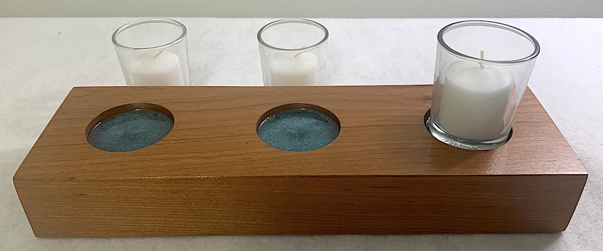 Cherry Votive Holder with Aqua Epoxy picture