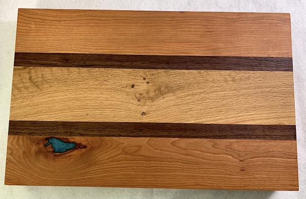 Cherry, Walnut, White Oak with Turquoise Epoxy Cutting Board