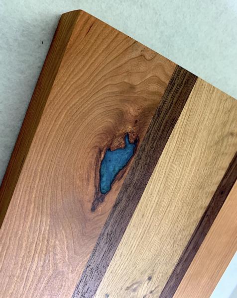 Cherry, Walnut, White Oak with Turquoise Epoxy Cutting Board picture