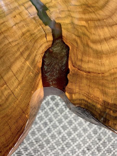 Oak Tree Trunk Slice with Burgundy Epoxy End Table picture