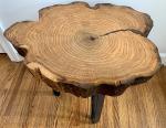 Oak Tree Trunk Slice with Burgundy Epoxy End Table