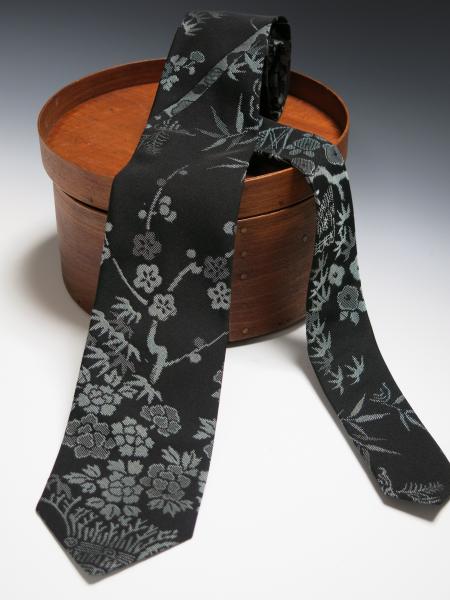 Black Cherry Blossom Silk Kimono Tie picture