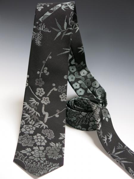 Black Cherry Blossom Silk Kimono Tie picture