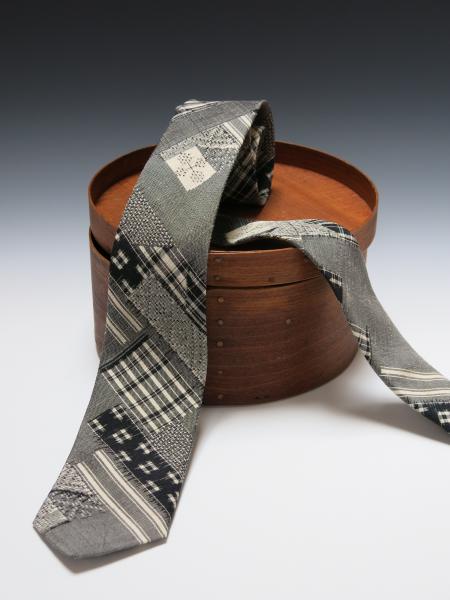 Black and White Tsumugi Silk Kimono Tie picture