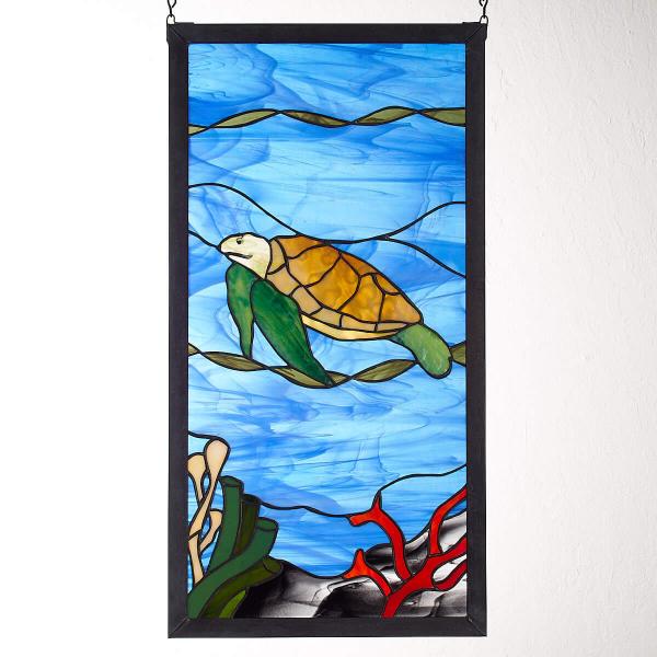 Sea Turtle Stained Glass Window Panel