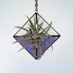 Diamond Hanging Stained Glass Air Plant Holder - Iridescent Lilac
