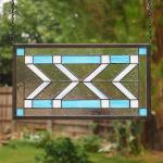 Frank Lloyd Wright Inspired Stained Glass Window Panel - Blue